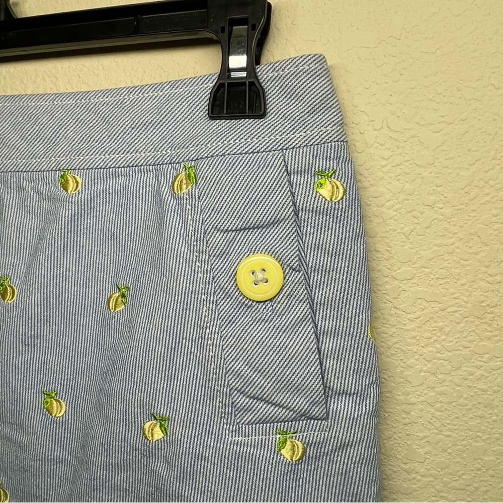 Lilly Pulitzer Lemon Embroidered Seersucker Blue Yellow Skirt - Picture 4 of 7